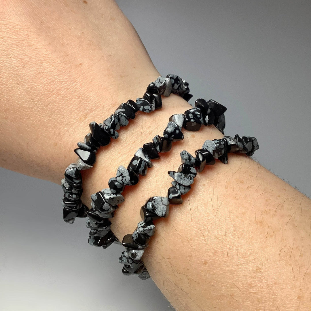 Snowflake Obsidian Chip Beaded Bracelet - Rocks and Gems Canada