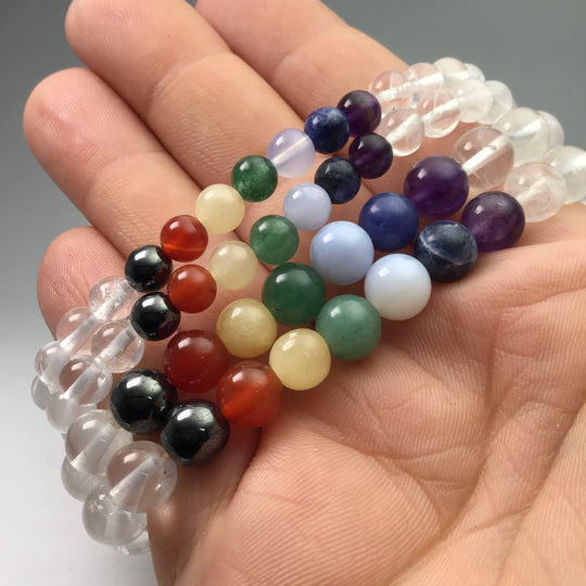 Milky Quartz Beaded Bracelet with Chakra Beads - Rocks and Gems Canada