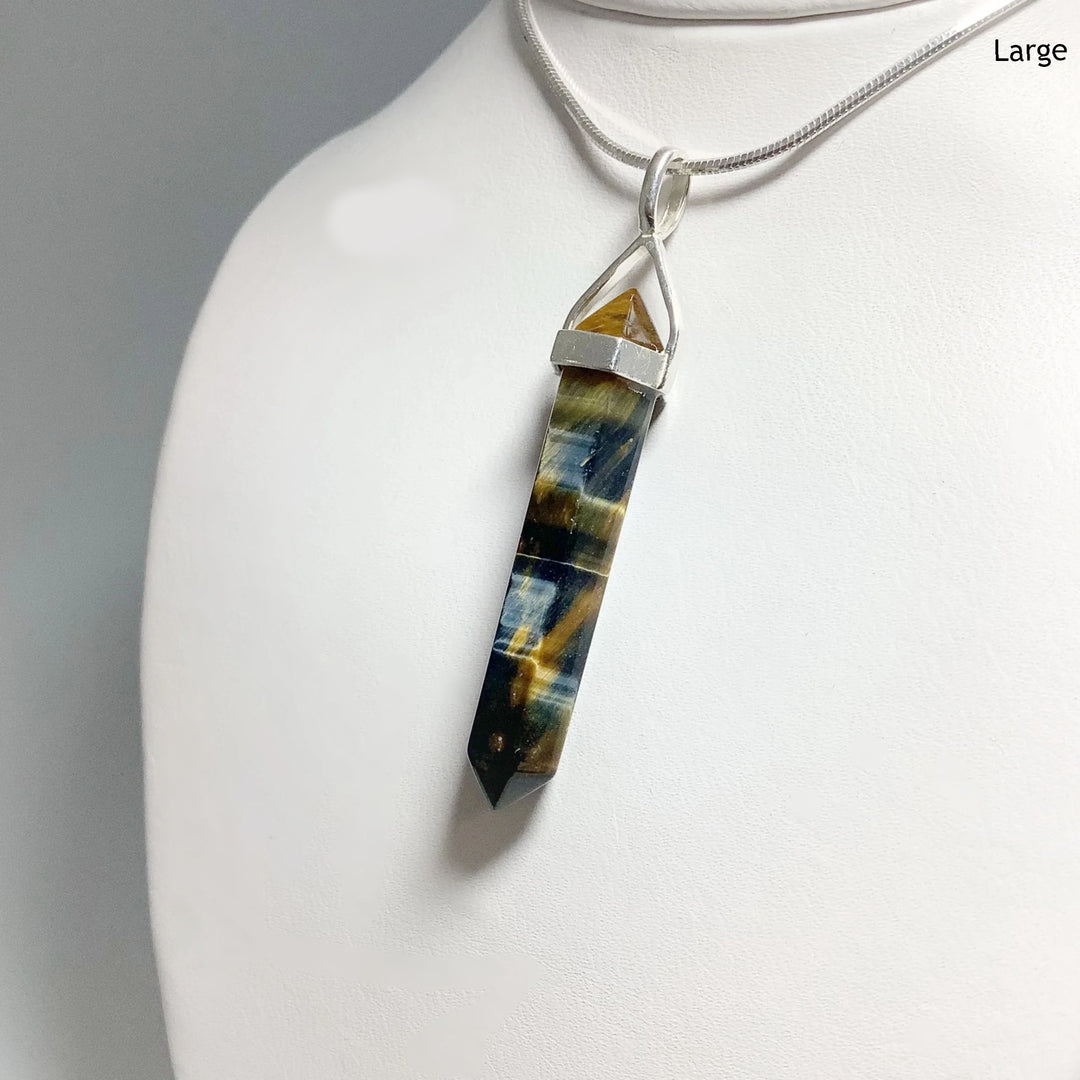 Blue Gold Tiger Eye Double Terminated Point Pendant - Rocks and Gems Canada
