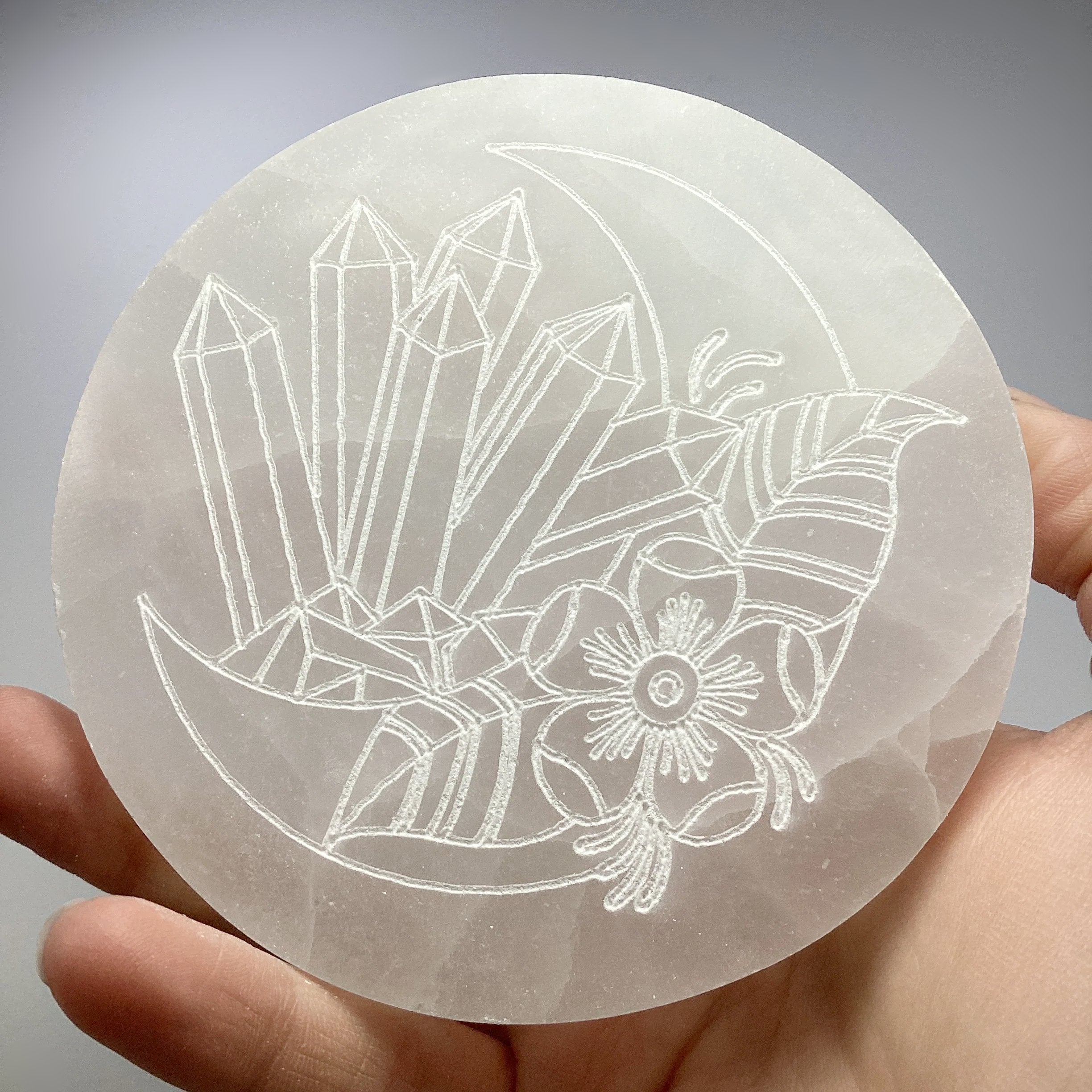 Selenite Round Crystal Charging Plate - Rocks and Gems Canada