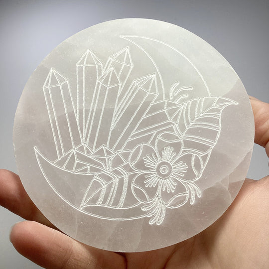 Selenite Round Crystal Charging Plate - Rocks and Gems Canada