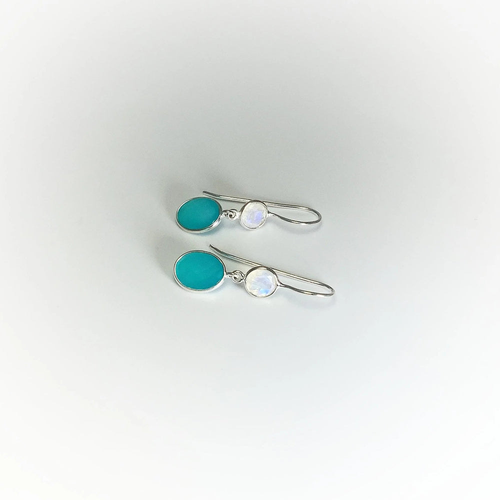 Blue Onyx and Moonstone Dangle Earrings - Rocks and Gems Canada