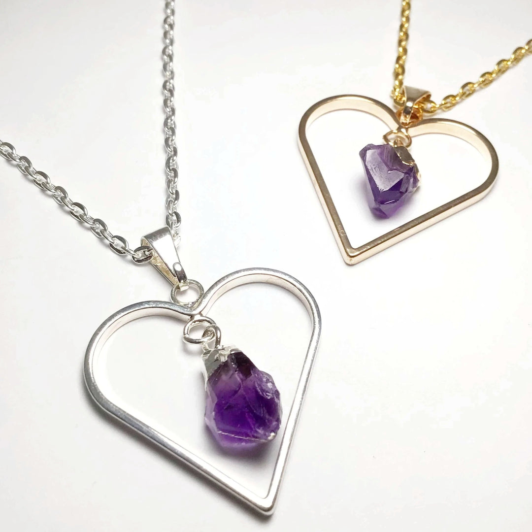 Heart Necklace with Amethyst - Rocks and Gems Canada