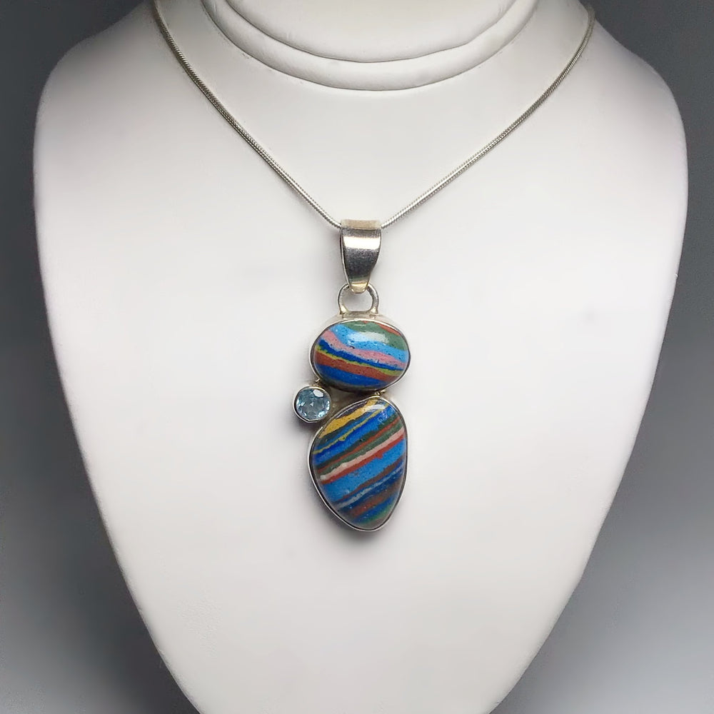 Rainbow Calcite and Blue Topaz Pendant - Rocks and Gems Canada