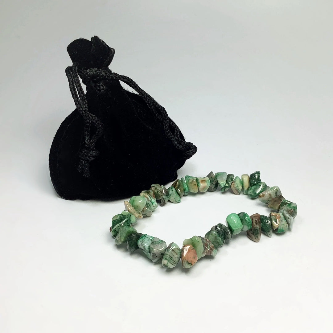 Green Crazy Lace Agate Chip Beaded Bracelet - Rocks and Gems Canada