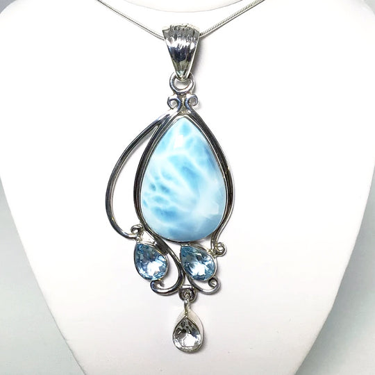 Larimar, Blue Topaz and Clear Topaz Pendant - Rocks and Gems Canada
