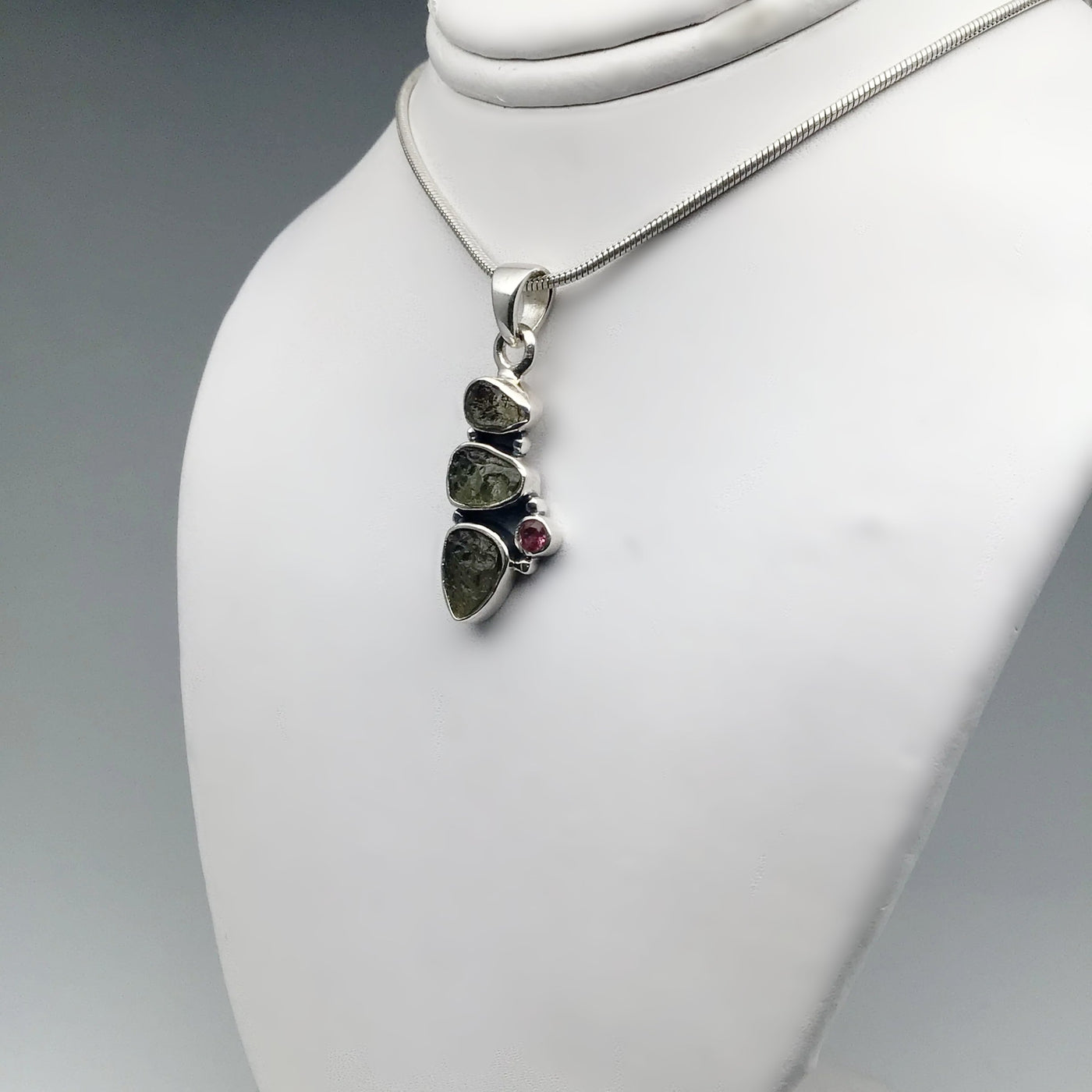 Moldavite and Pink Tourmaline Pendant
