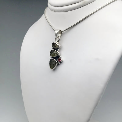 Moldavite and Pink Tourmaline Pendant