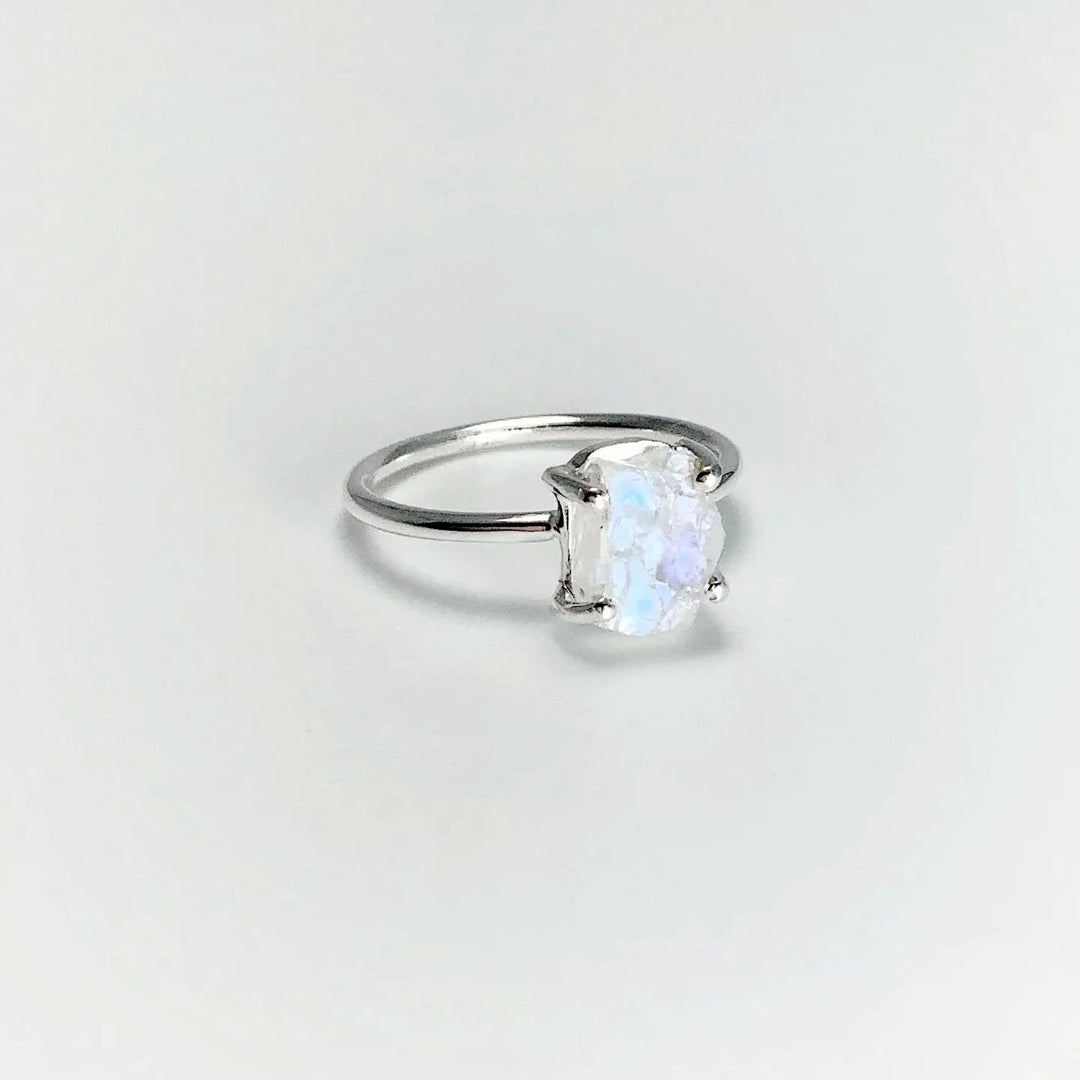 Raw Rainbow Moonstone Ring - Rocks and Gems Canada