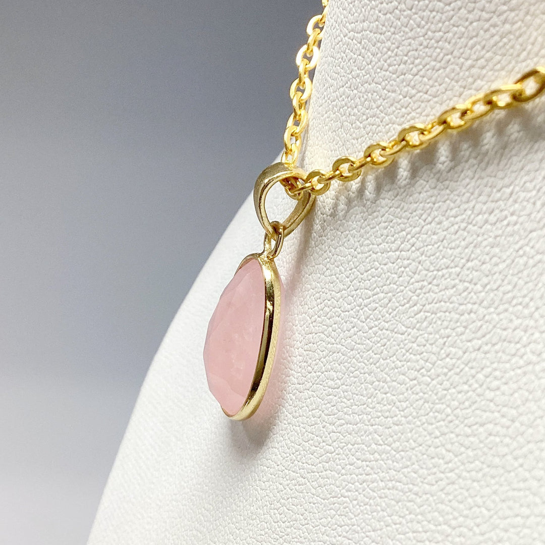 Rose Quartz Gold Finish Pendant - Rocks and Gems Canada