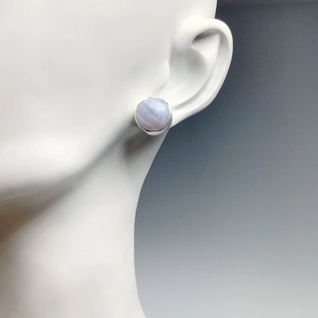 Blue Lace Agate Stud Earrings - Rocks and Gems Canada