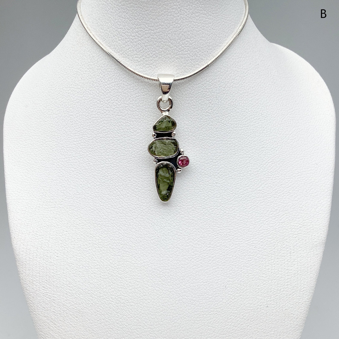 Moldavite and Pink Tourmaline Pendant