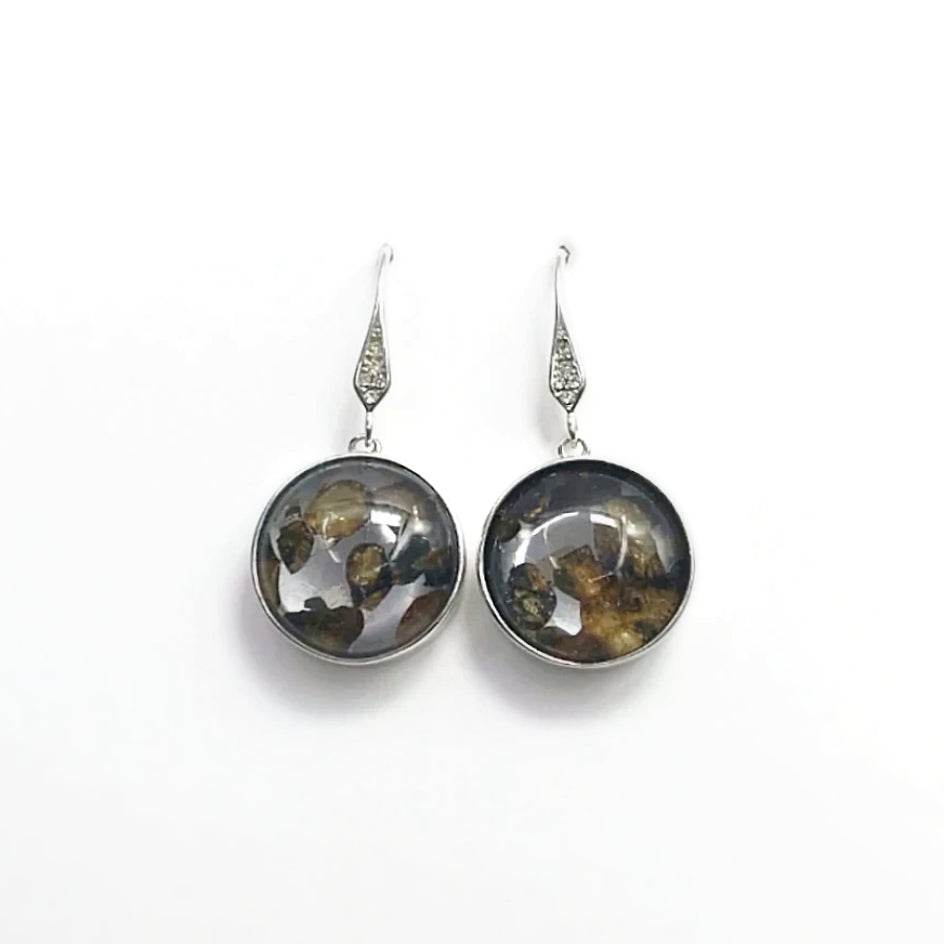 Sericho Meteorite and Cubic Zirconia Dangle Earrings - Rocks and Gems Canada
