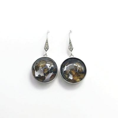 Sericho Meteorite and Cubic Zirconia Dangle Earrings