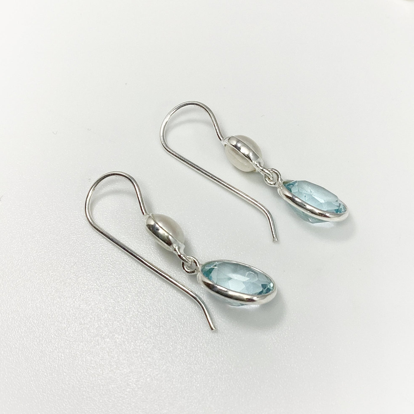 Blue Topaz and Pearl Dangle Earrings