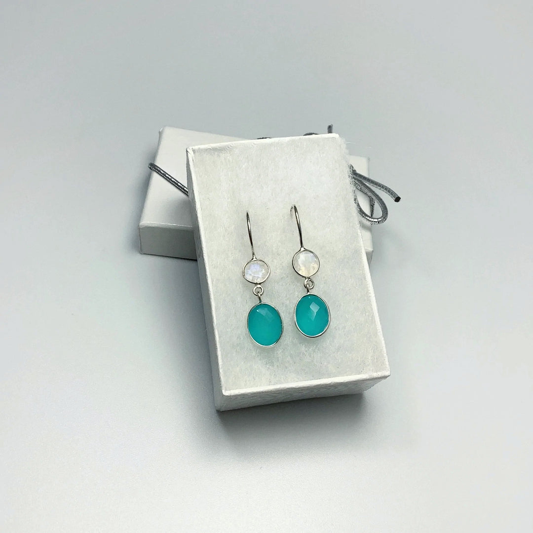 Blue Onyx and Moonstone Dangle Earrings - Rocks and Gems Canada