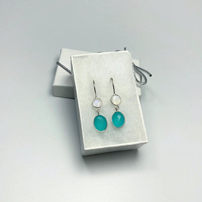 Blue Onyx and Moonstone Dangle Earrings