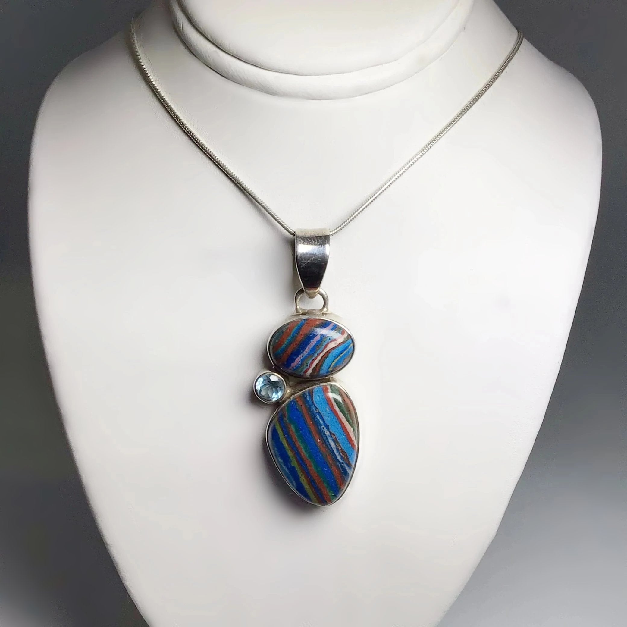Rainbow Calcite and Blue Topaz Pendant - Rocks and Gems Canada