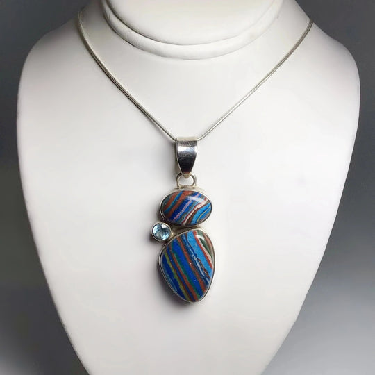 Rainbow Calcite and Blue Topaz Pendant - Rocks and Gems Canada