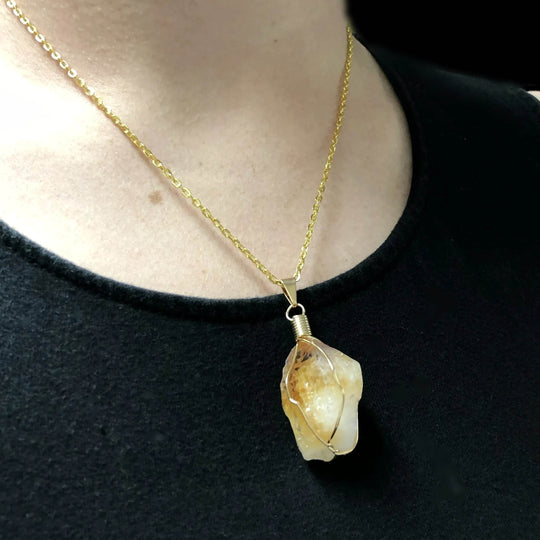 Wire Wrapped Citrine Necklace - Rocks and Gems Canada