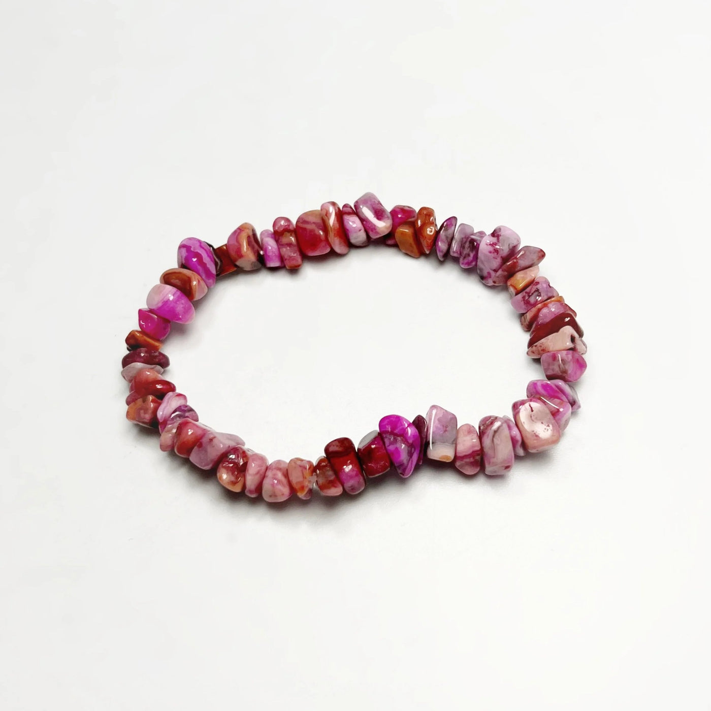 Pink Crazy Lace Agate Chip Beaded Bracelet