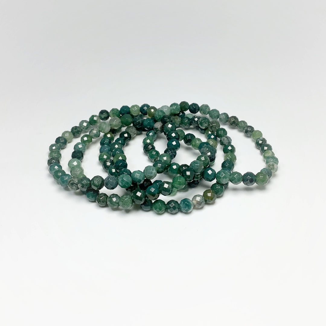 Moss Agate Faceted Beaded Bracelet - Rocks and Gems Canada