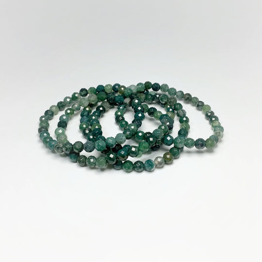 Moss Agate Faceted Beaded Bracelet - Rocks and Gems Canada