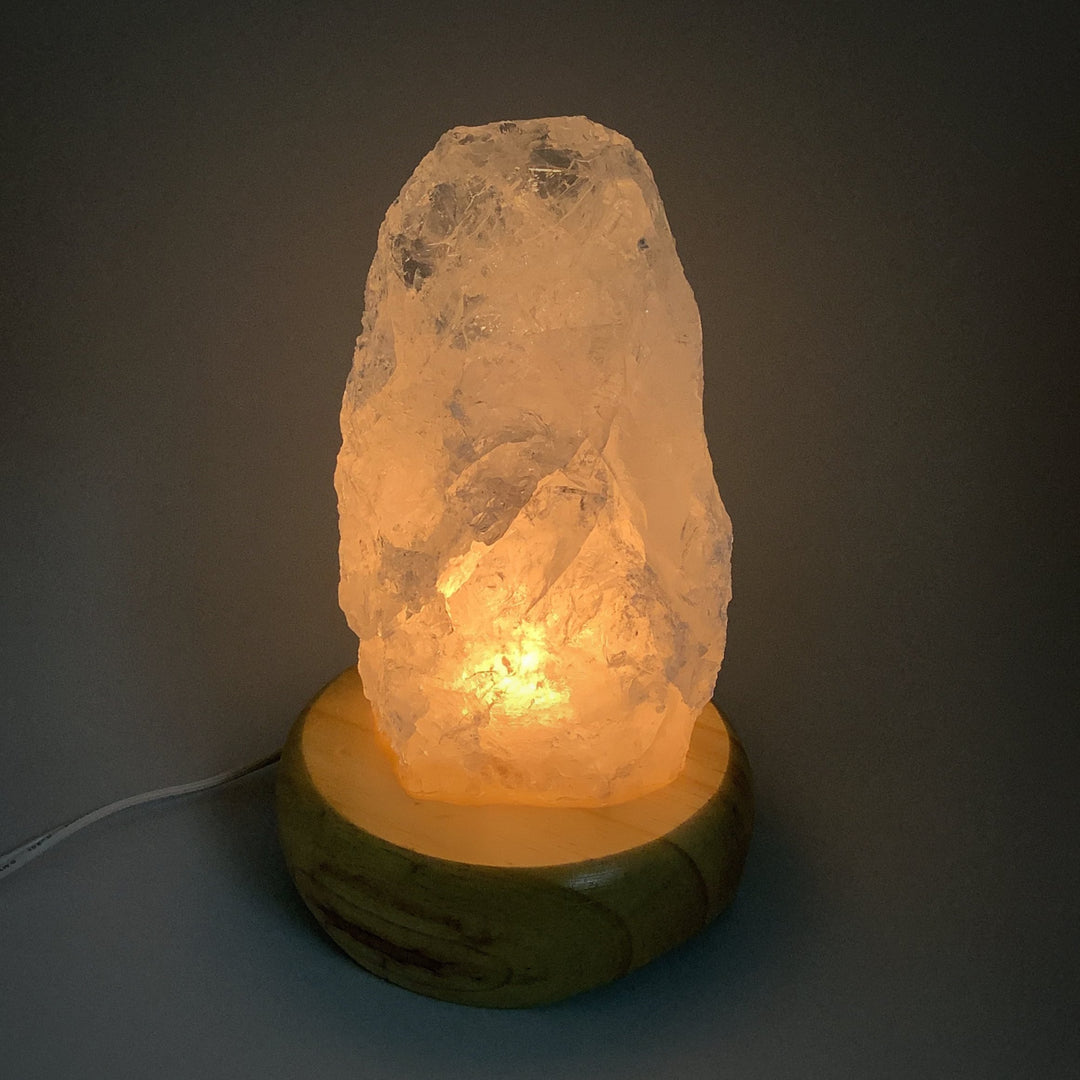 Quartz Lamp with Wooden Base - Rocks and Gems Canada