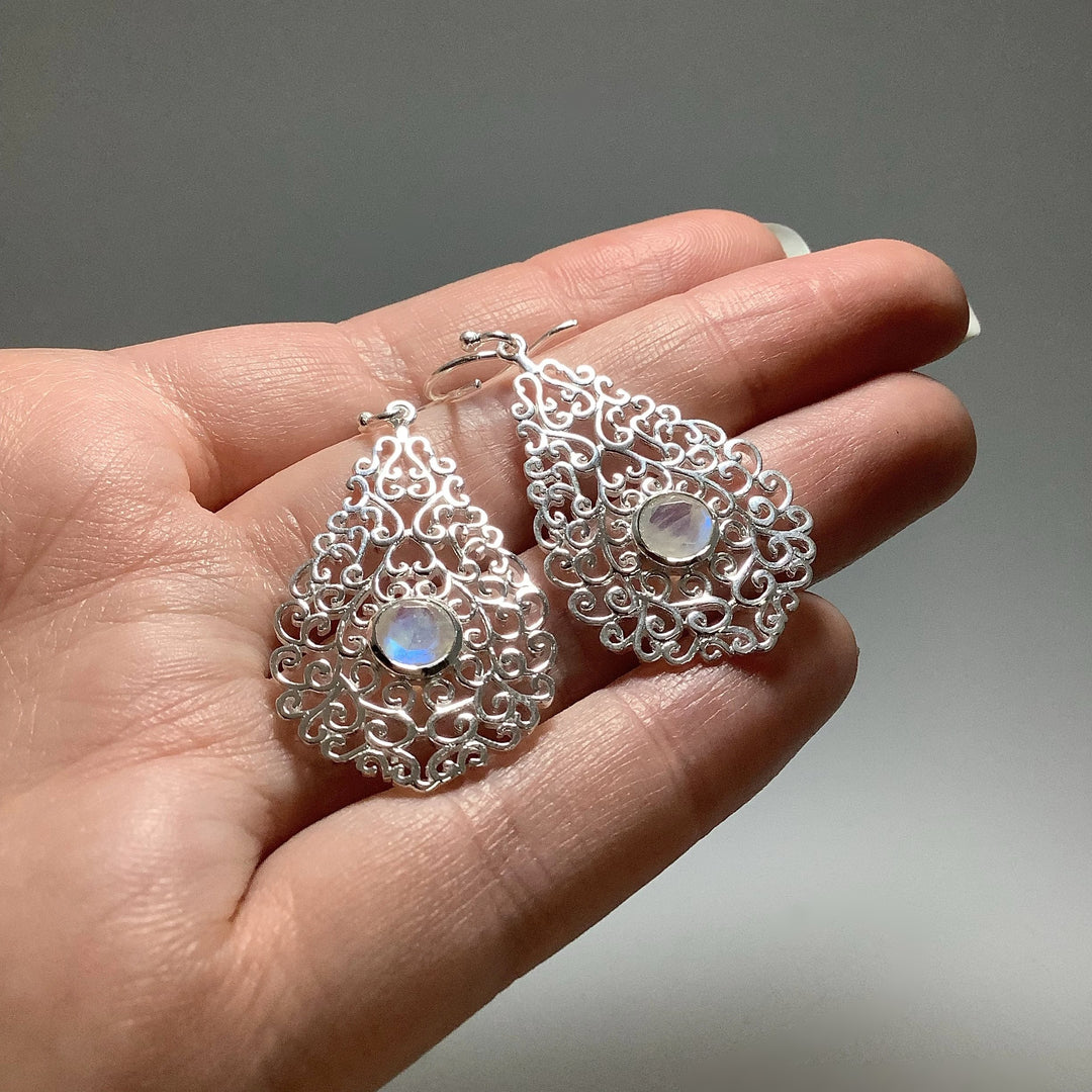 Rainbow Moonstone Dangle Earrings - Rocks and Gems Canada
