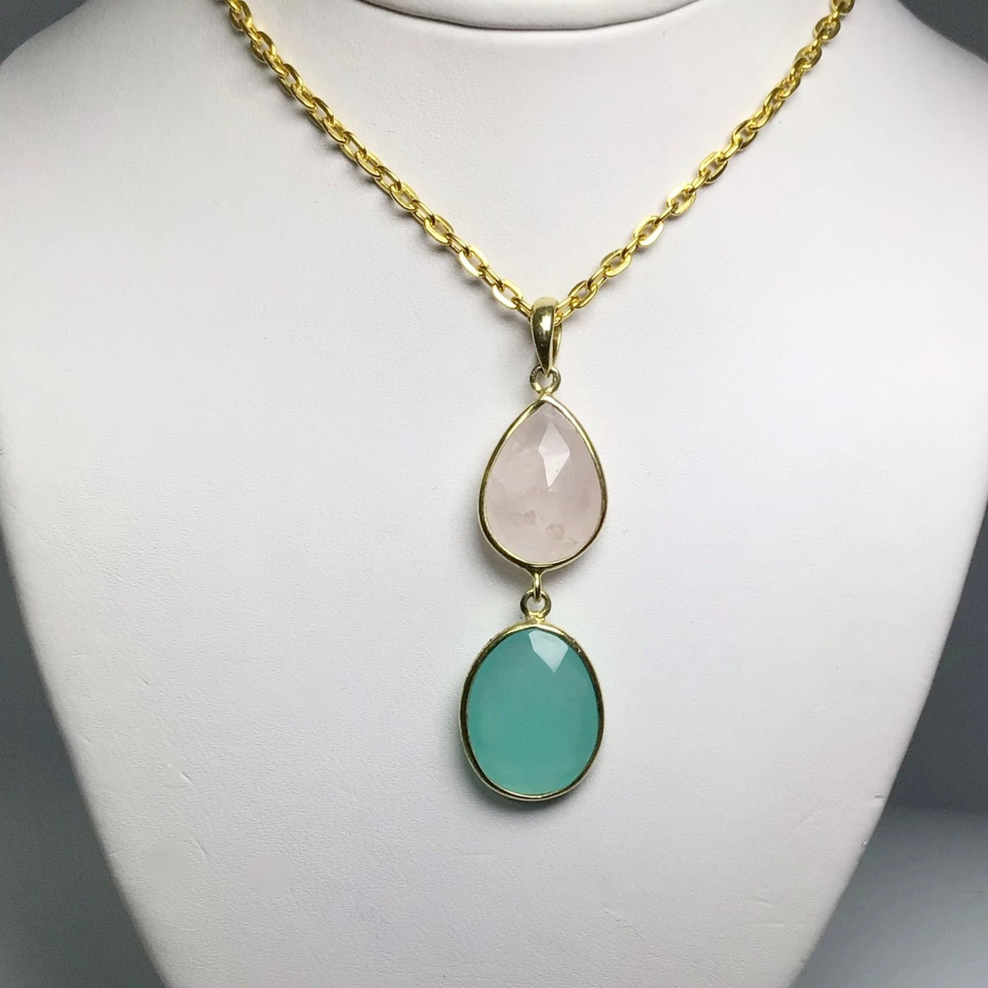 Rose Quartz and Green Chalcedony Pendant
