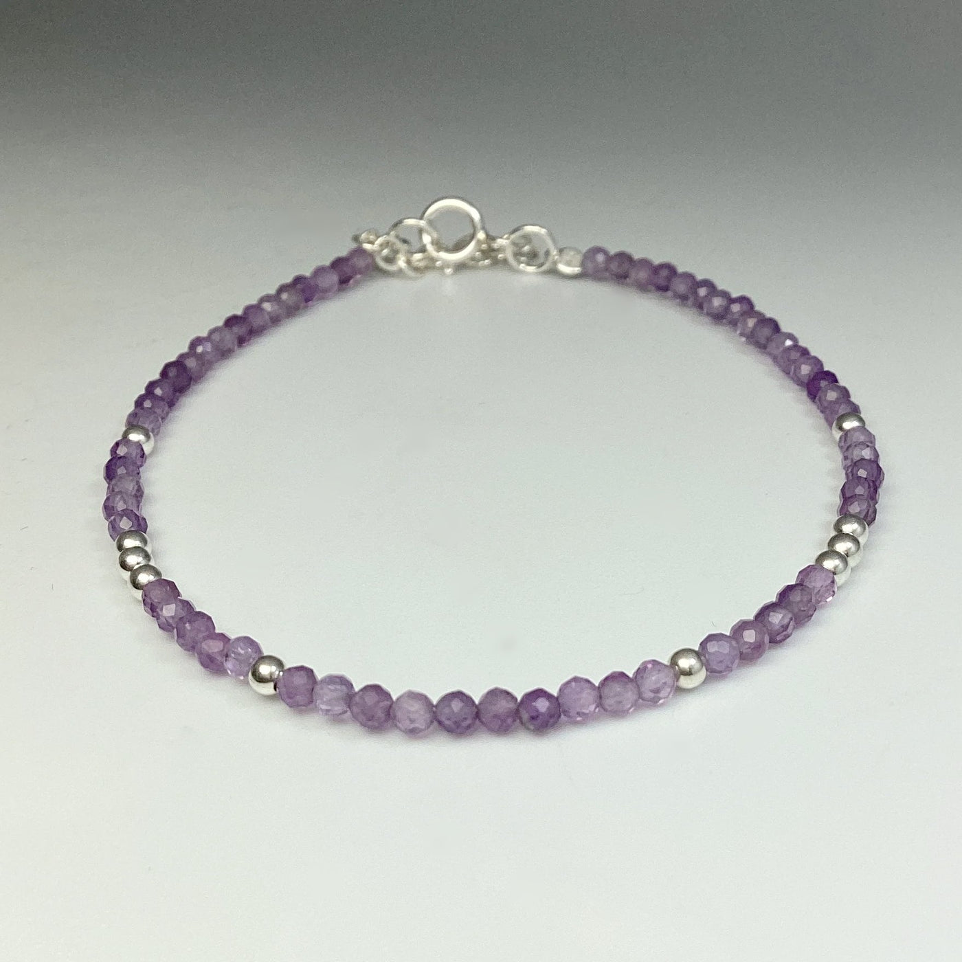 Amethyst Sterling Silver Beaded Bracelet