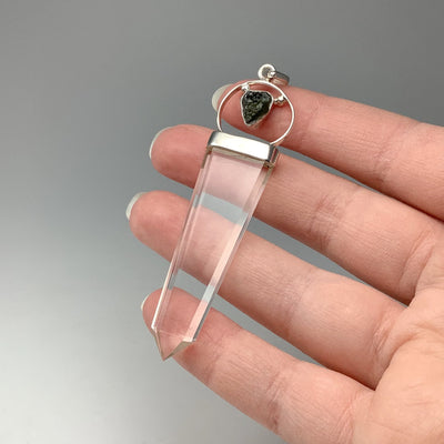 Moldavite and Quartz Point Pendant