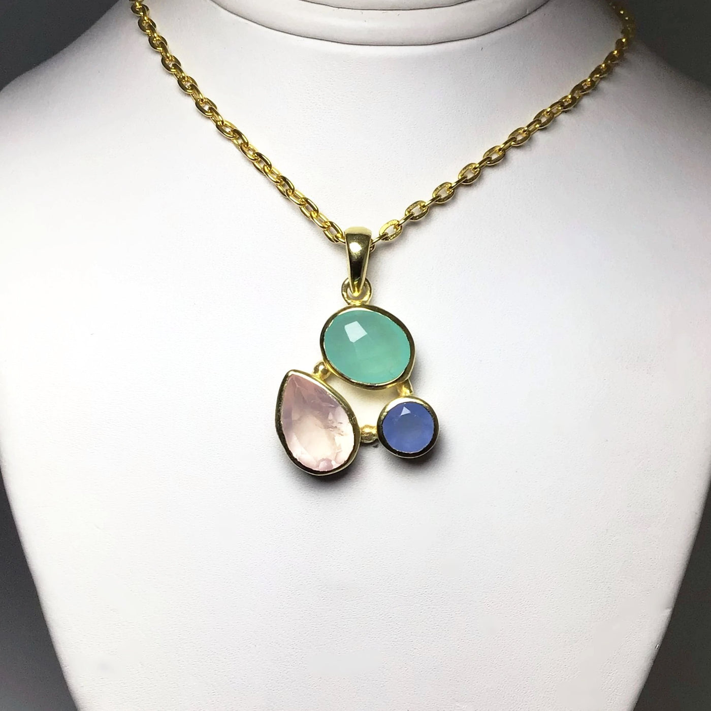 Rose Quartz, Green Chalcedony and Blue Chalcedony Pendant
