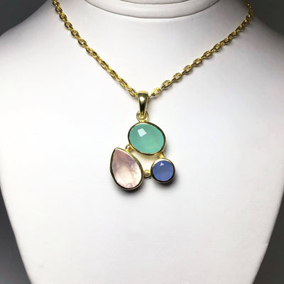 Rose Quartz, Green Chalcedony and Blue Chalcedony Pendant