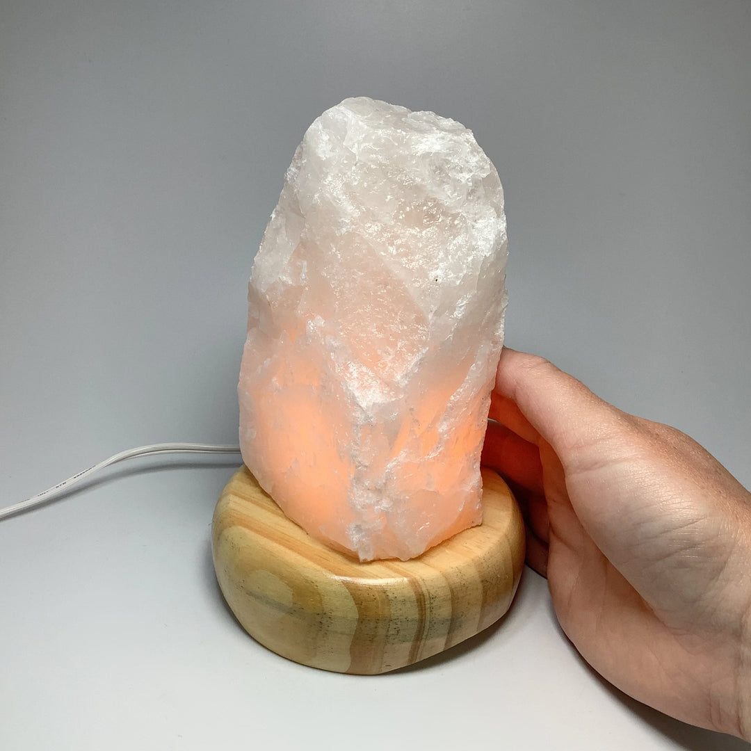 Quartz Lamp with Wooden Base - Rocks and Gems Canada