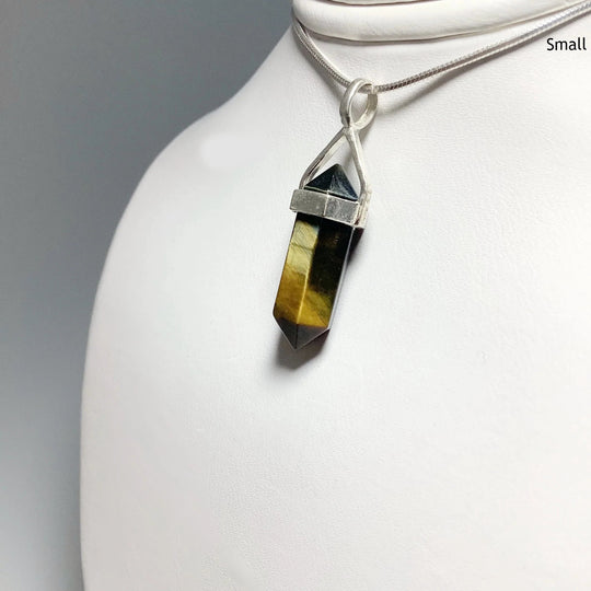 Blue Gold Tiger Eye Double Terminated Point Pendant - Rocks and Gems Canada