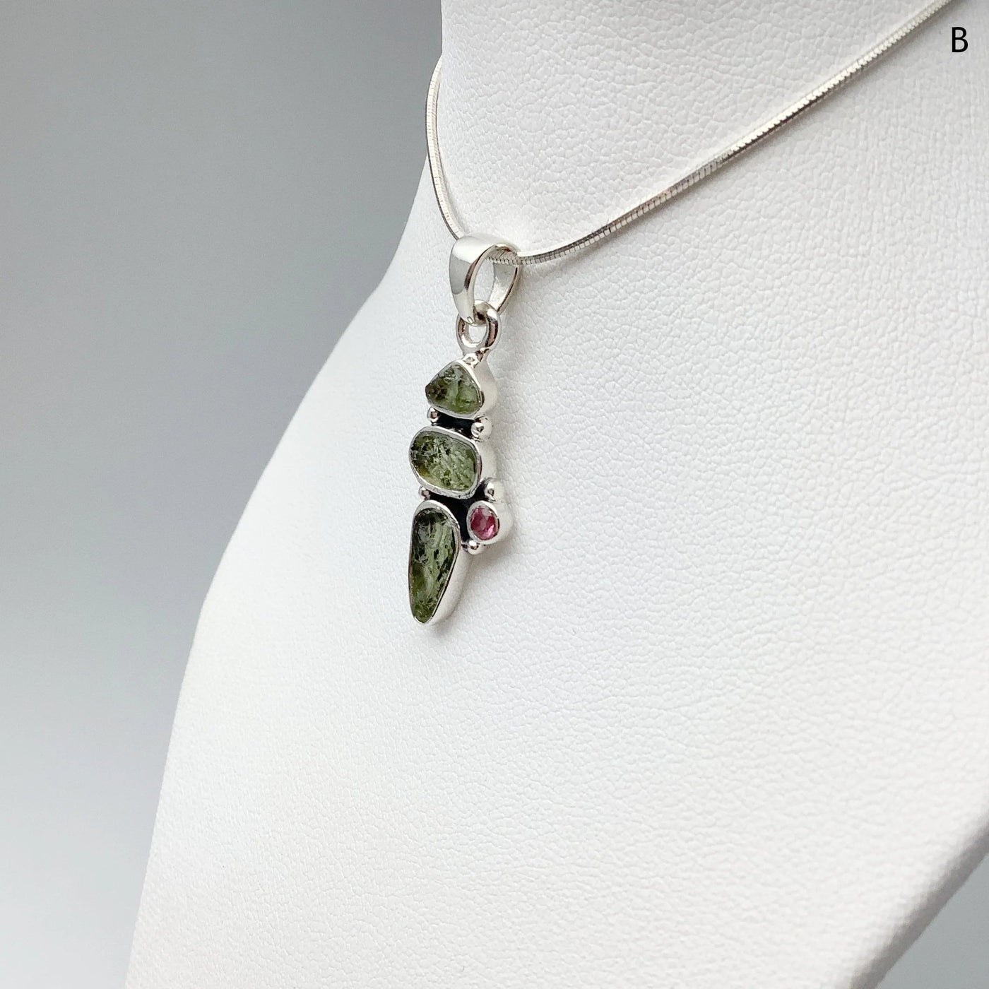 Moldavite and Pink Tourmaline Pendant