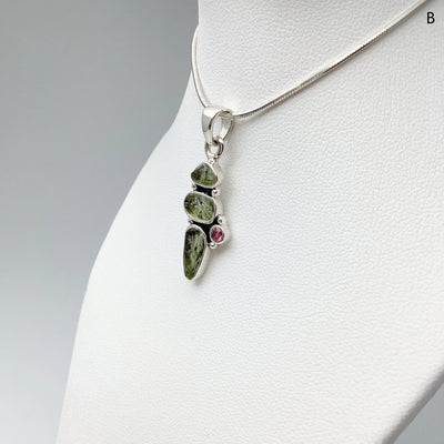 Moldavite and Pink Tourmaline Pendant