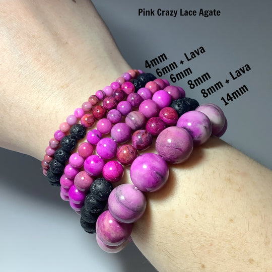 Pink Crazy Lace Agate Beaded Bracelet - Rocks and Gems Canada