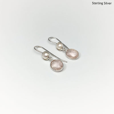 Rose Quartz and Pearl Dangle Earrings