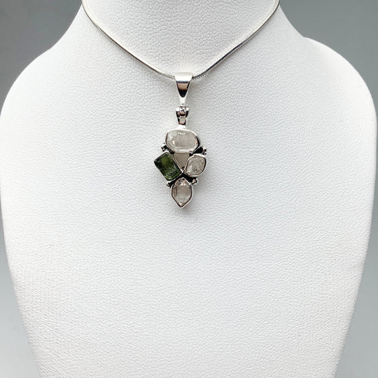 Moldavite and Herkimer Diamond Pendant - Rocks and Gems Canada