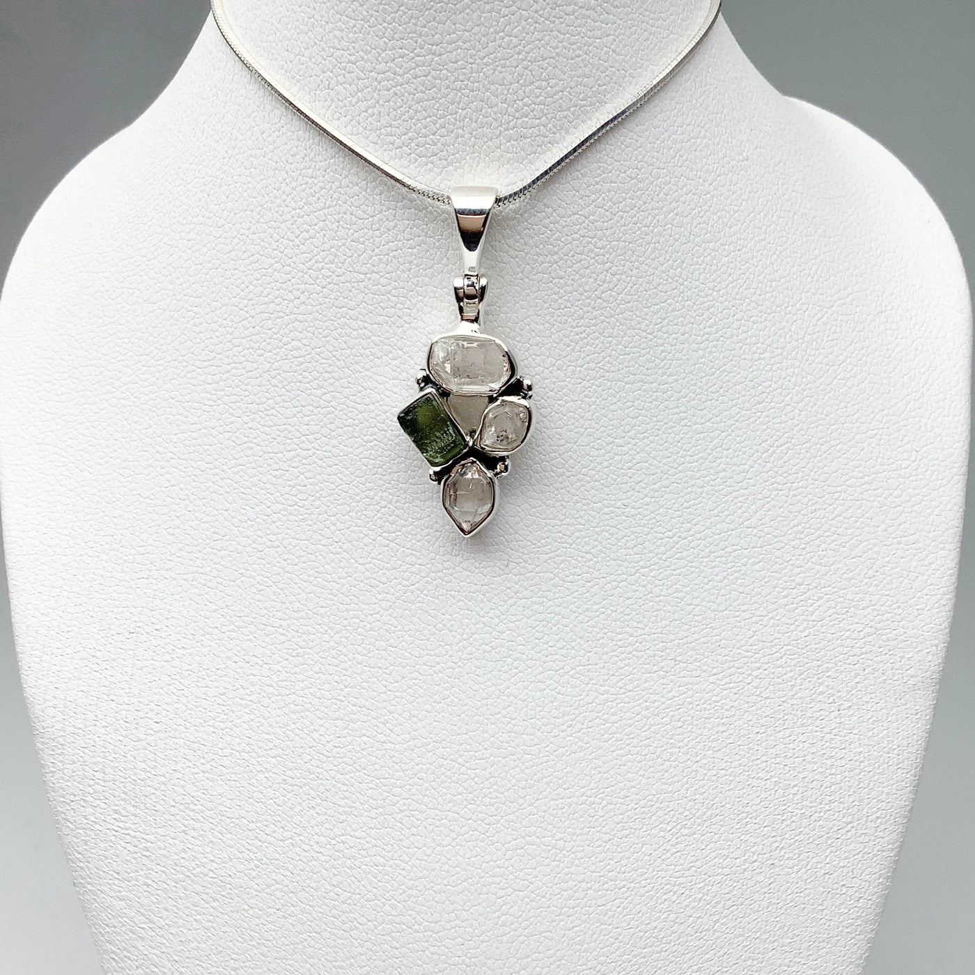 Moldavite and Herkimer Diamond Pendant