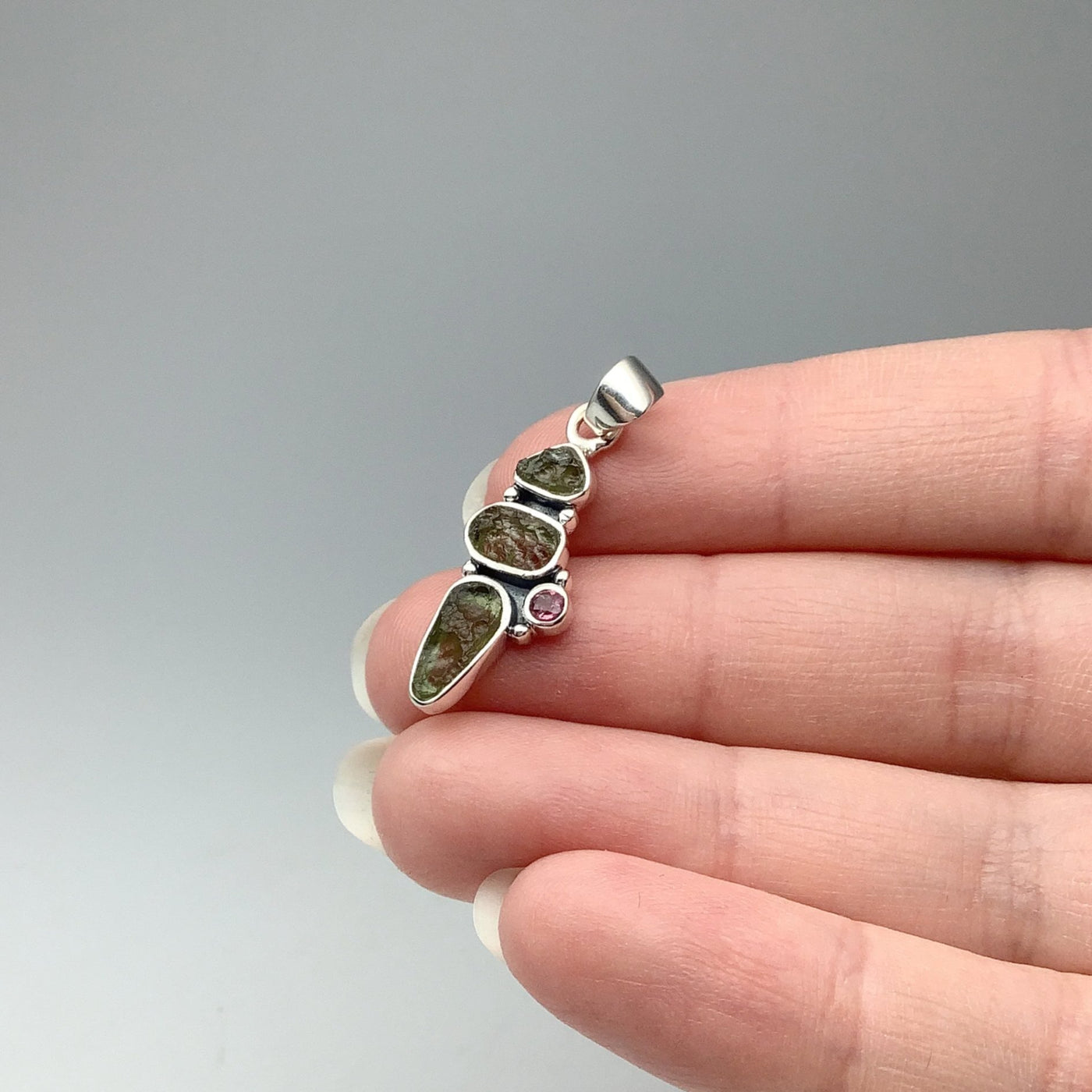 Moldavite and Pink Tourmaline Pendant
