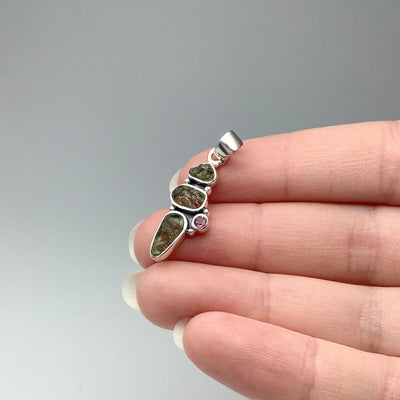 Moldavite and Pink Tourmaline Pendant