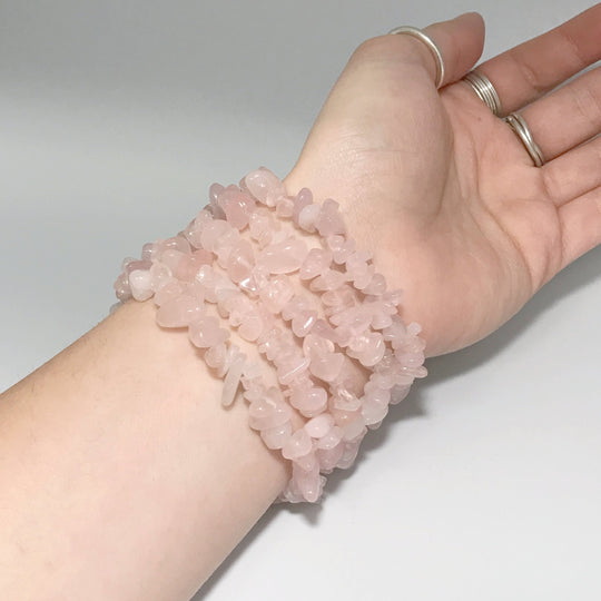 Rose Quartz Chip Beaded Bracelet - Rocks and Gems Canada