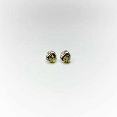 Green Amber Heart Stud Earrings