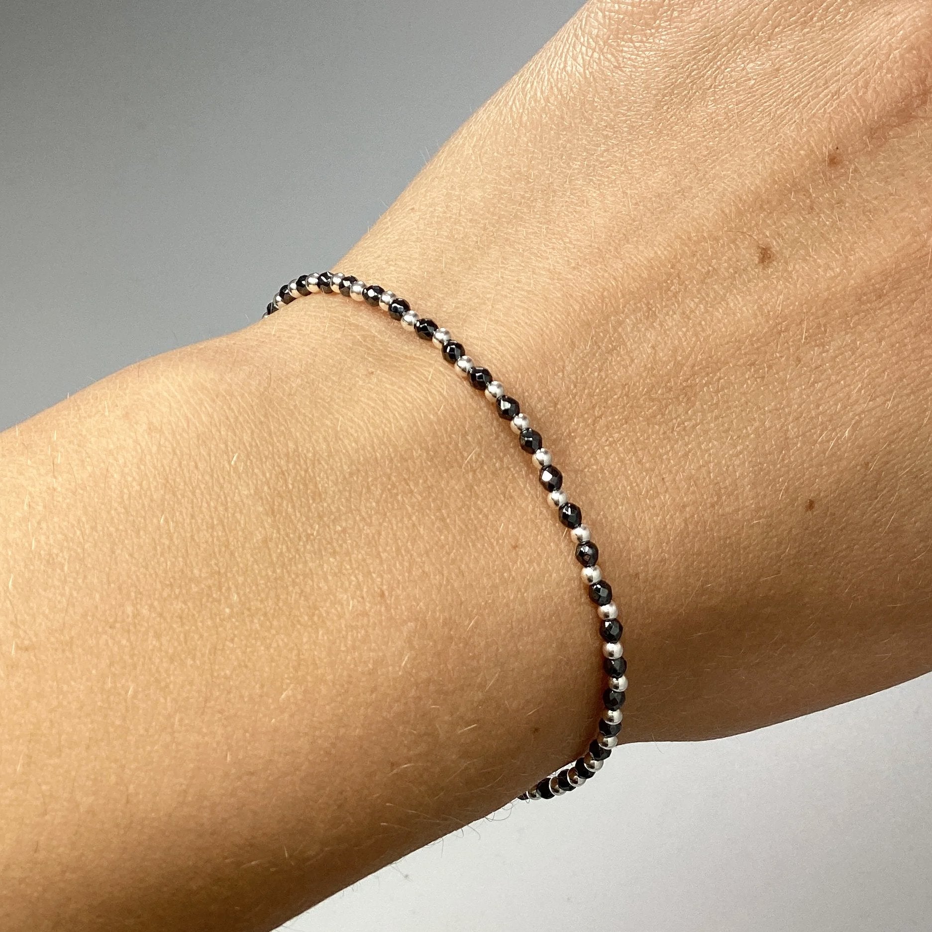 Hematite Sterling Silver Beaded Bracelet Rocks and Gems Canada