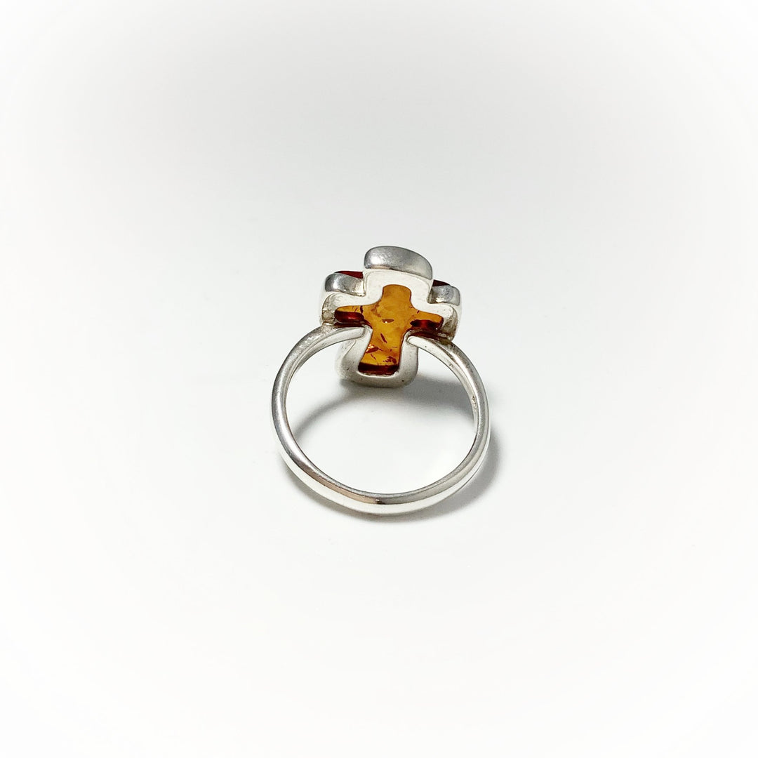 Cognac Amber Cross Ring - Rocks and Gems Canada
