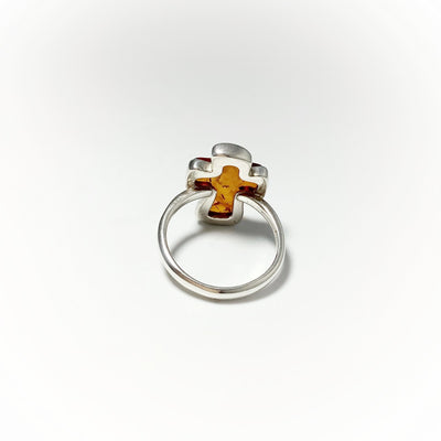 Cognac Amber Cross Ring