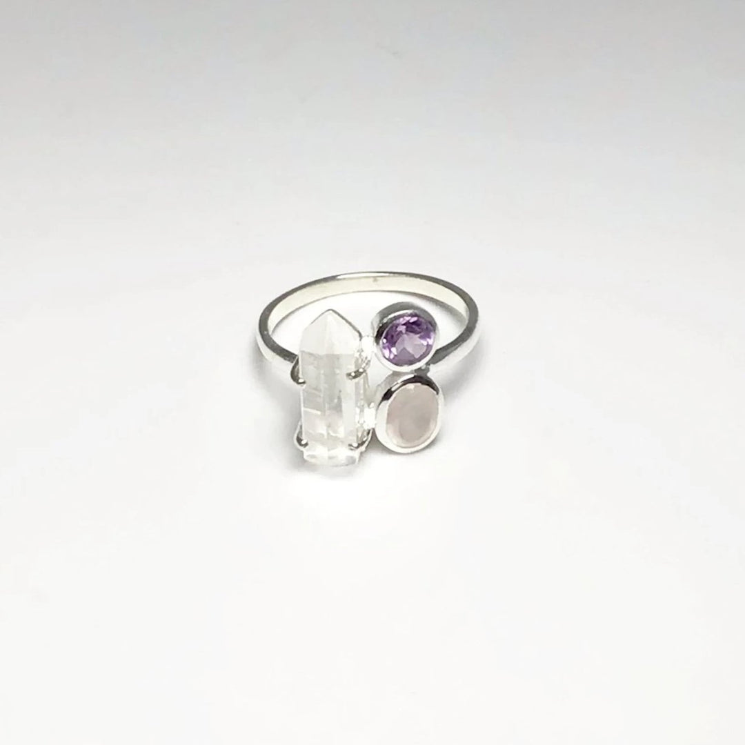 Quartz Point, Amethyst and Rose Quartz Ring - Rocks and Gems Canada